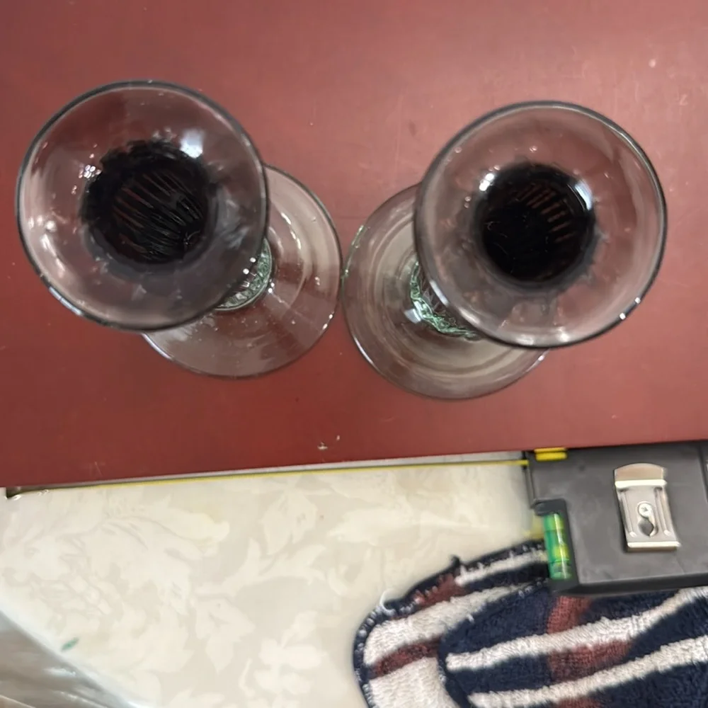 2 Vintage Amethyst and Green Handblown glass 6